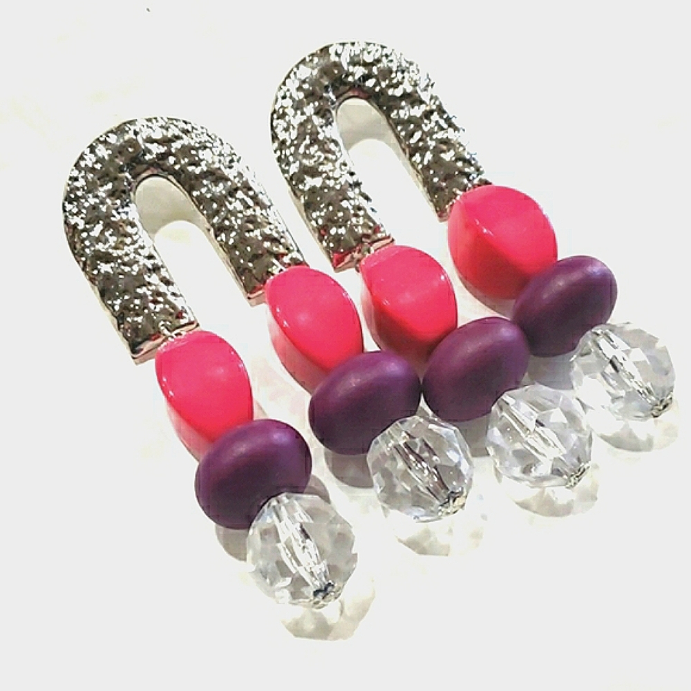 "Nane" Silver Beaded  metal Multicolor Luxury  Earrings